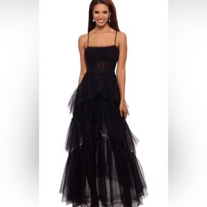 NEW Betsy & Adam Black Tiered Ruffle Gown - size 10